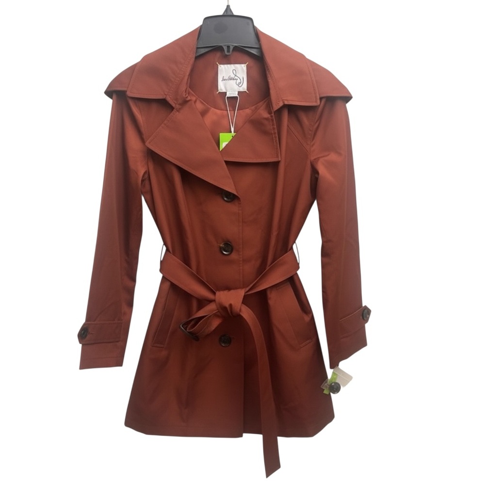 NWT Sam Edelman Red Water Repellent Hooded Belted Trench Coat - Sz M - MSRP $200